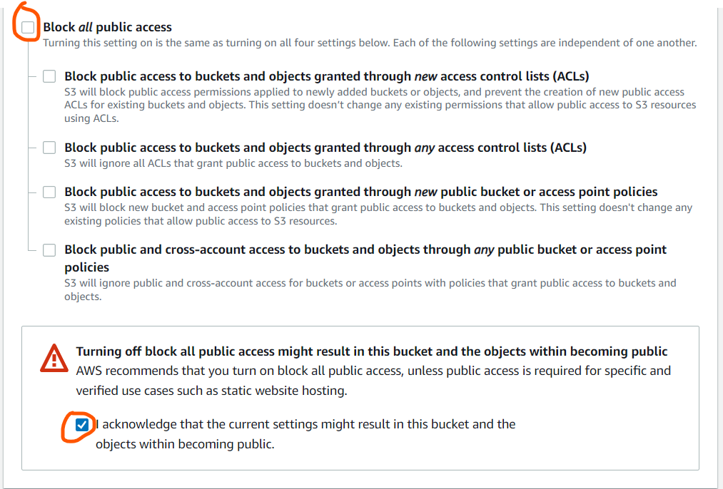 allow public access in S3